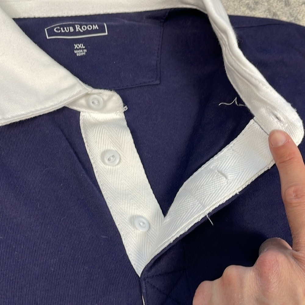 NWT Club Room Colorblock Rugby Polo Shirt Long Sleeve Navy Blue White Sz XXL - Picture 7 of 10